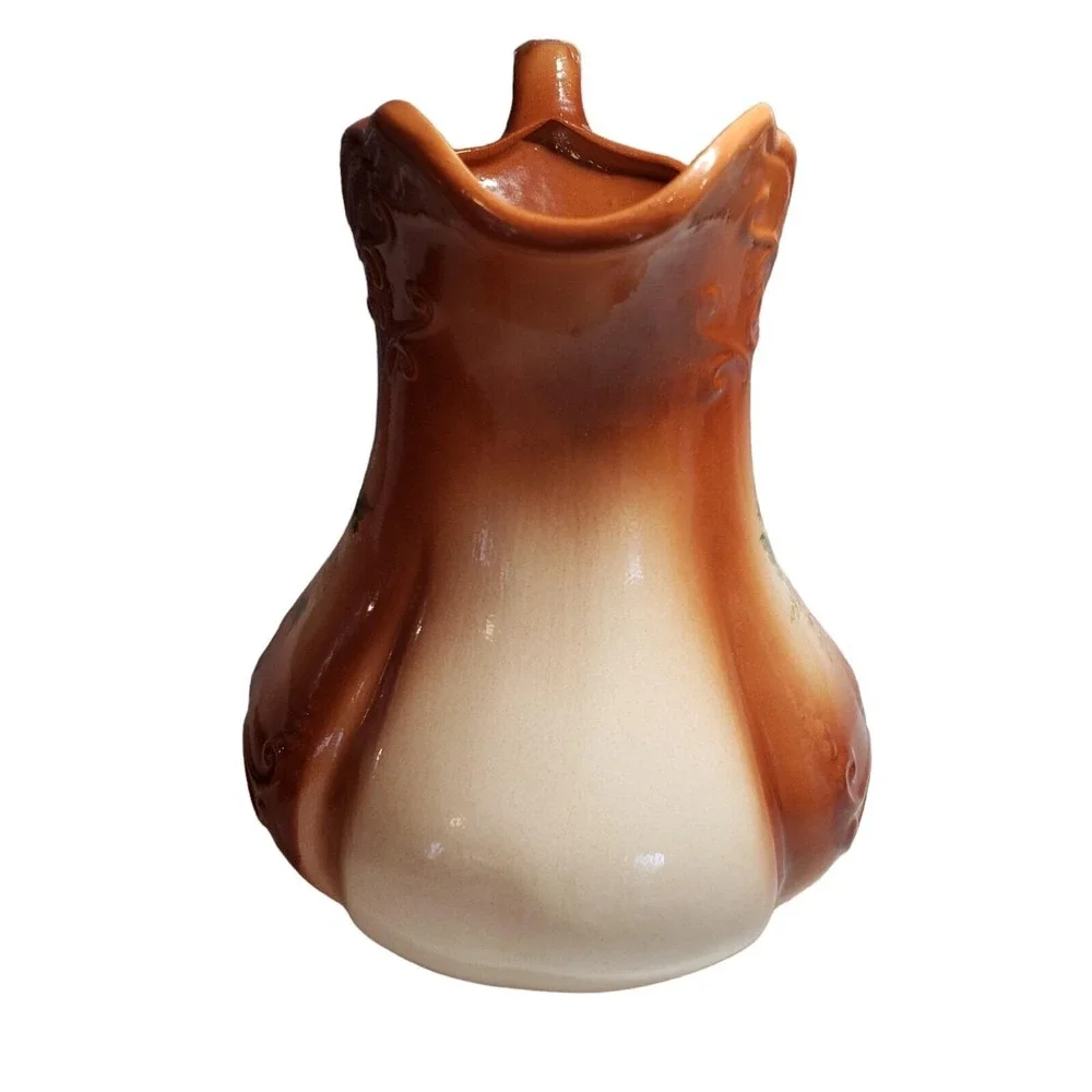 Antique Ironstone‎ USA Water Pitcher Copper Rust Ombre Floral